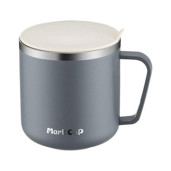 PPLoney Stainless Steel Insulated Mug with Lid and Handle, 400ML Travel Coffee Cup for Home, Office, Camping & Outdoor Use - Beige & Gray