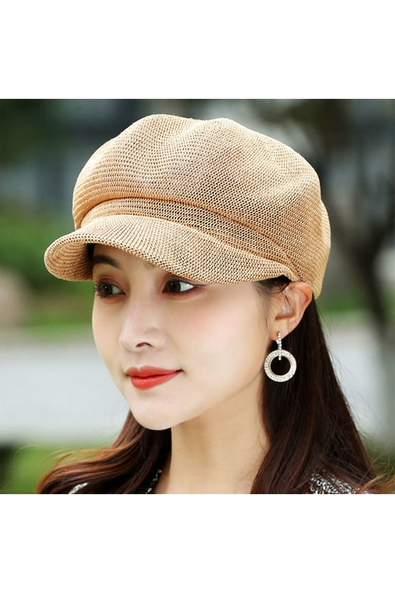 Stylish Khaki Casual Beret Hat for Women and Teens - Lightweight Sun Protection, Fashionable Knitted Cap for Travel, Outdoor Activities, and Daily Wear