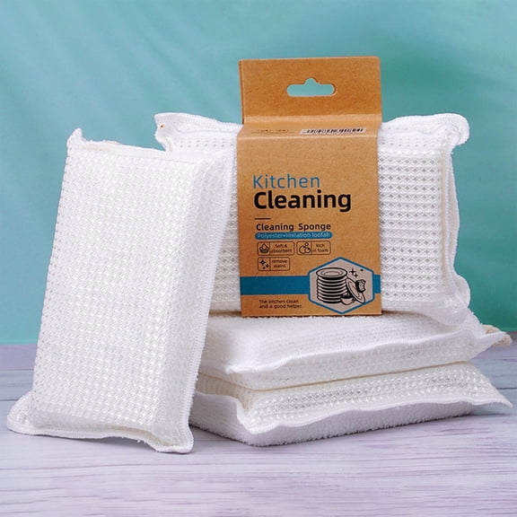 PPLoney Thickened Sponge Scouring Pad for Kitchen Cleaning - Non Greasy Dishwashing Sponge - Durable and Versatile for Stain Removal and General Cleanup - 4 Pack