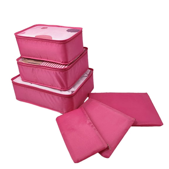 PPLoney Travel Clothing Storage Bag Set - 6-Piece Portable Organizers for Luggage - Lightweight and Foldable Packing Cubes for Easy Travel and Storage (Hot Pink)