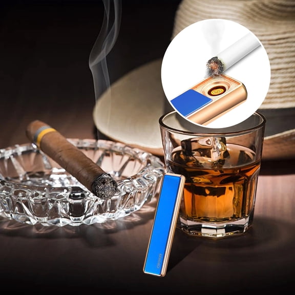 PPLoney USB Rechargeable Windproof Lighter - Flameless Plasma Lighter for Camping, Hiking - Portable Alloy Design in Black, Blue, Gold