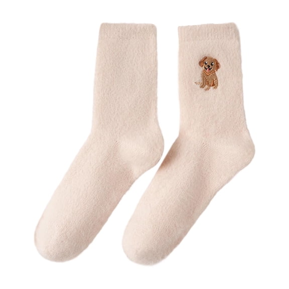PPLoney Women’s Winter Fleece-lined Thick Warm Mid-calf Socks for Cozy Nights – Cute Embroidered Puppy Design for Snug Comfort