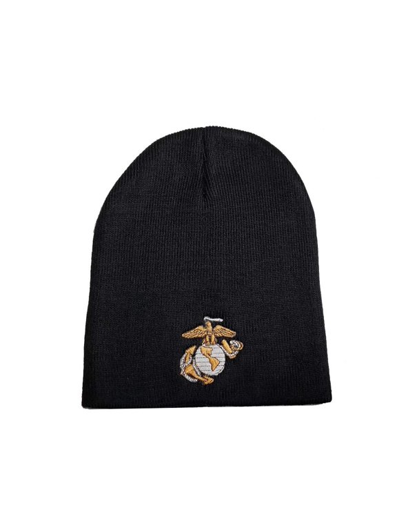 USMC Black Marines Marine Corps EGA Uncuffed Beanie Hat Cap Made in the USA WCAP031