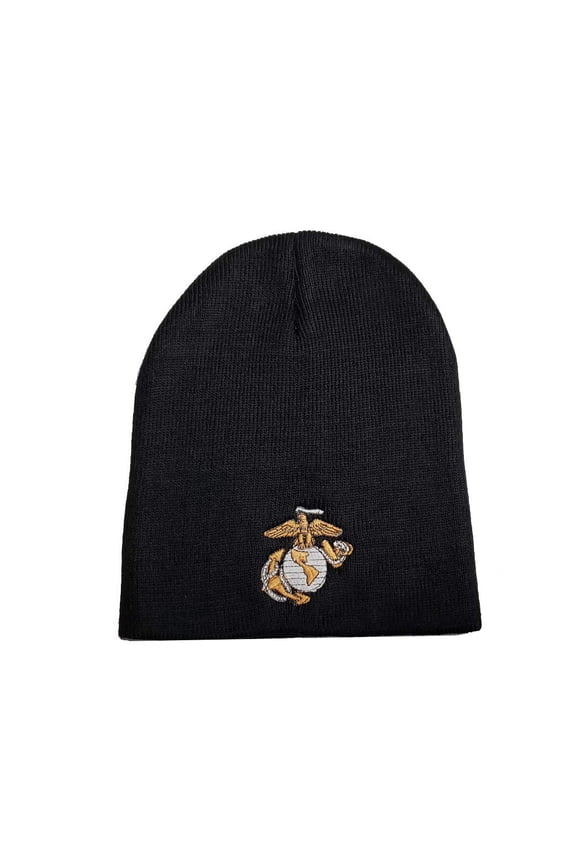 USMC Black Marines Marine Corps EGA Uncuffed Beanie Hat Cap Made in the USA WCAP031