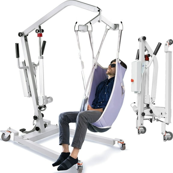 PPOLB Electric Patient Lift, Foldable Patient Transfer Lift for Home Use, 400LBS Weight Capacity with U-Sling, Foldable Hydraulic Body Transfer for Home, White (Pack of 1)