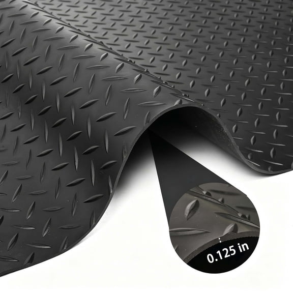 PPOSFPH 16.5ft x 3.3ft Garage Floor Mat Rolls, Heavy Duty Diamond Plate Thickened PVC Rubber Mat, Non-Slip Garage Flooring Parking Mat for Basement, Workshop, Black