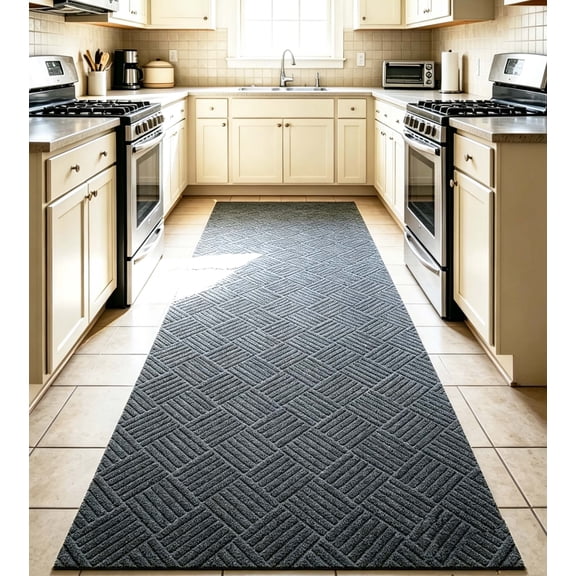 PPOSFPH 3 x 10 ft Commercial Floor Mat Entrance Mat, Non-Slip Runner Rug with Rubber Backing, Indoor Outdoor Utility Rug for Home Office High Traffic Area, Grey