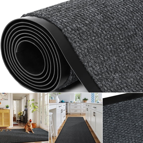 PPOSFPH 3 x 10 ft Commercial Rug, Non-Slip Runner Rug Indoor Outdoor, Entrance Mat for Home Office High Traffic Area, Gray
