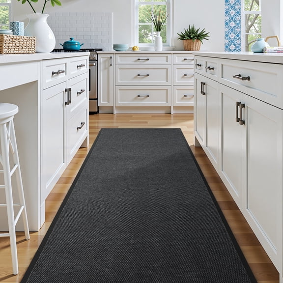 PPOSFPH 3 x 10 ft Entrance Mat, Non-Slip Commercial Rug with Rubber Backing, Indoor Outdoor Doomat Runner Rug for High Traffic Hallway, Gray