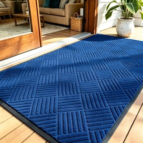 PPOSFPH 3' x 5' Entrance Doormat, Heavy Duty Non Slip Front Door Mat with Rubber Backed, Indoor Outdoor Entry Rug for High Traffic Area, Blue