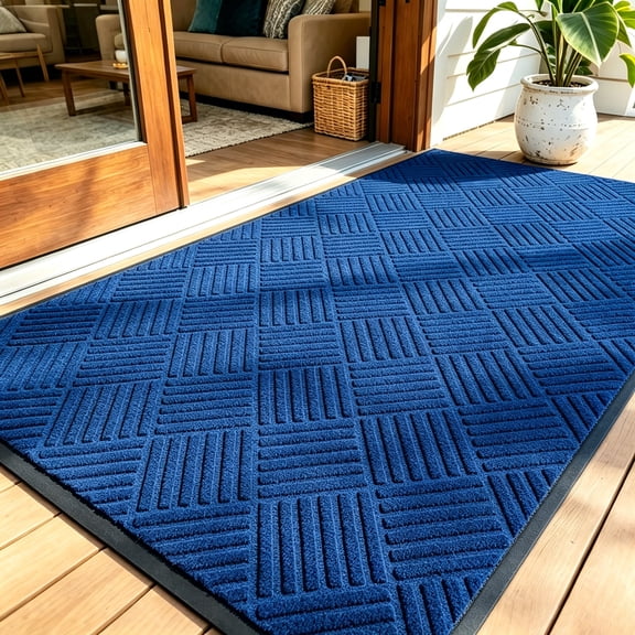 PPOSFPH 3' x 5' Entrance Doormat, Heavy Duty Non Slip Front Door Mat with Rubber Backed, Indoor Outdoor Entry Rug for High Traffic Area, Blue