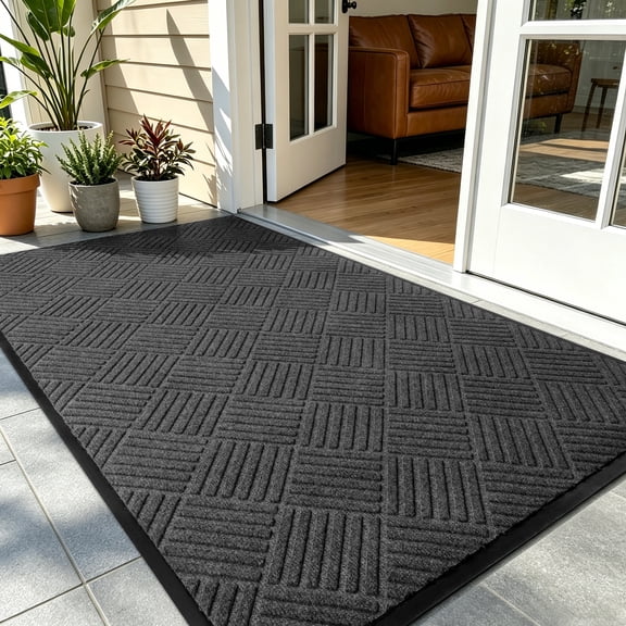 PPOSFPH 3' x 5' Entrance Doormat Front Door Mat, Non Slip Entrance Floor Doormat with Rubber Backed, Indoor Outdoor Welcome Mat Entryway Mat, Gray