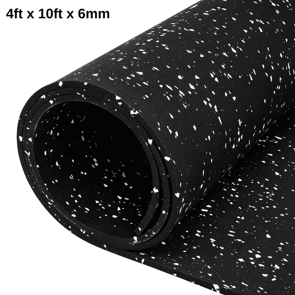 PPOSFPH Rubber Gym Flooring Roll, 6mm Thick Non-Slip Gym Floor Mat, Heavy Duty Shock Absorption Equipment Mats for Home Gym Garage Office, 4' x 10'