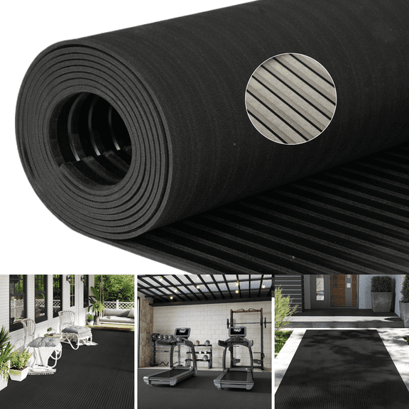 PPOSFPH Outdoor Rubber Mat, 3.3' x 9.8' Non-Slip Garage Floor Mats, Rubber Flooring Roll for Ramp Basement Lab Deck Floor Protection