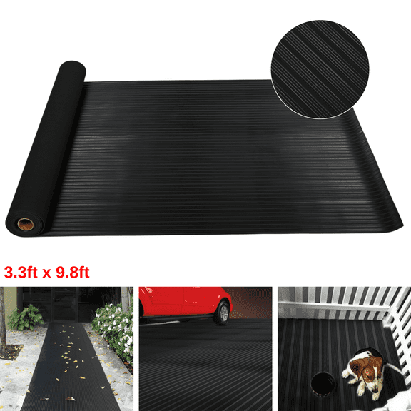 PPOSFPH Corrugated Rubber Floor Mat, 3.3ft x 9.8ft Fine Rib Heavy Duty Garage Floor Mat for Home Entryway Lab, Indoor Outdoor Floor Protection