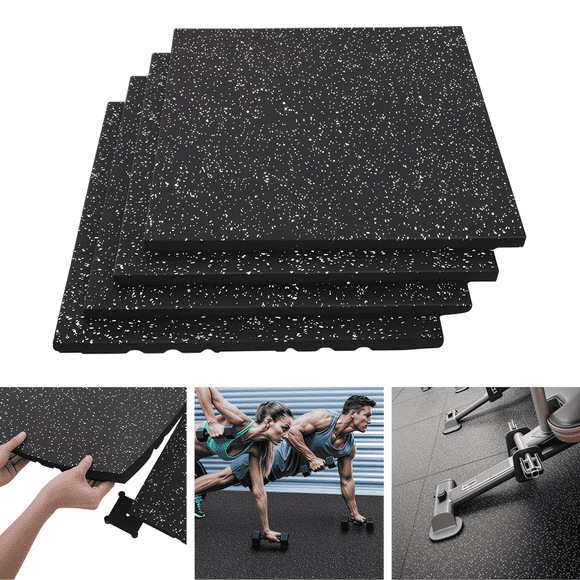 PPOSFPH Gym Floor Mats, 0.98'' Thick Rubber Interlocking Exercise Protective Flooring, 20'' x 20'' Anti-Slip Shock-Absorption Gym Flooring for Home Gyms Equipment, 4 PCS