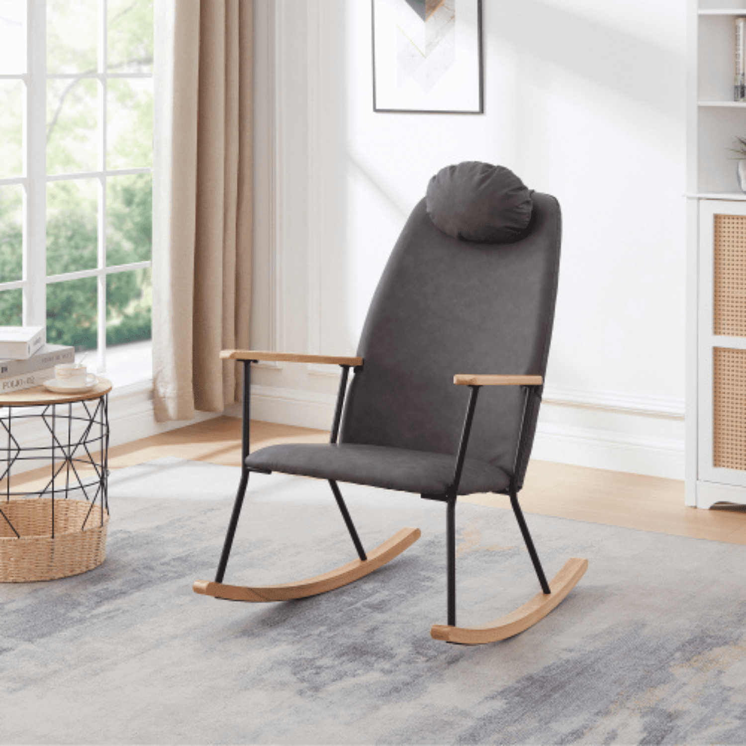PPOSFPH Nursery Rocking Chair, Technical Leather Upholstered Glider ...