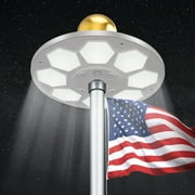 PPQ Flag Pole Light Solar Powered - New 160 LED Ultra Bright Solar Light for 15-25 Ft Flagpoles - IP 67 Waterproof Lighting from Dusk to Dawn for 12+ Hours - Auto On/Off; Classic Ivory UFO Light