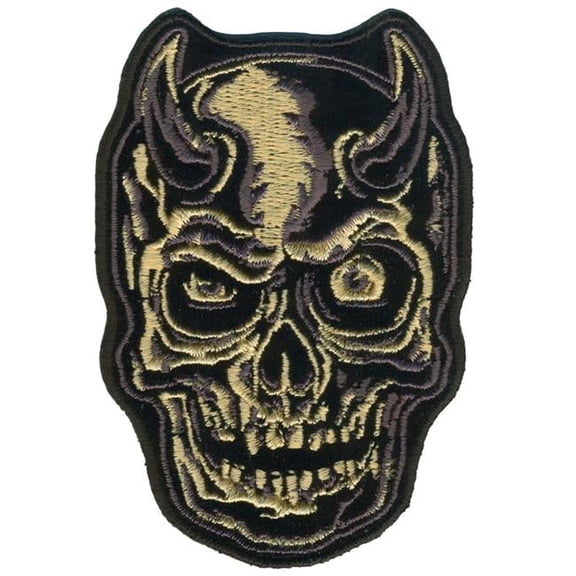 PPQ1210 Devil Horn Skull Patch - Gray - 2.5 x 3.5 in. - Heat-Sealed Backing