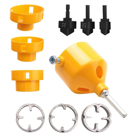 PPR Lifting Stepped Drill Bit with PVC Pipe Threader Water Pipe Expansion Drill Punch Plumber Power Tool,1set x pipe threading tool,Yellow & Silver