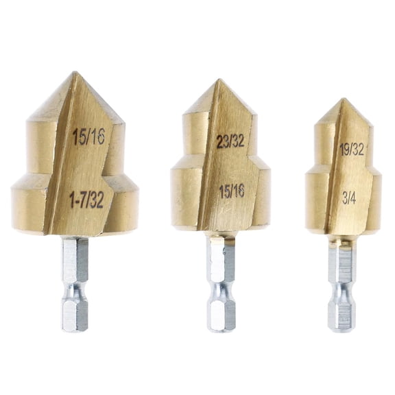 PPR Pipe Reaming Drill Bit Set 3 Pack Stepped Lifting Reamer for 1/2" 3/4" 1" Water Pipes 1/4 Hex Shank Quick Change High Carbon Steel