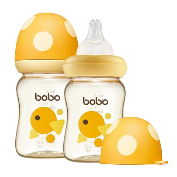 YOHKOH PPSU Anti-Colic Baby Bottle,Mushroom Cap,Wide-bore,for Toddler,5.4 oz,2pc-Yellow