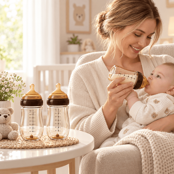 PPSU Baby Bottles, 3 Pack, 8.1 oz or 5.4 oz Wide Neck Feeding Bottles with Handles and Silicone Nipples