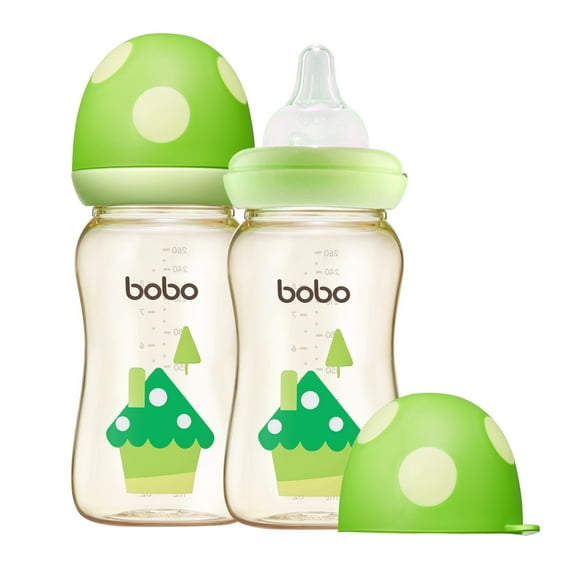 PPSU Baby Bottles YOHKOH for 3m  Infant,Mushroom Cap Wide-neck,Natural Flow M Nipple,8.8oz,Green