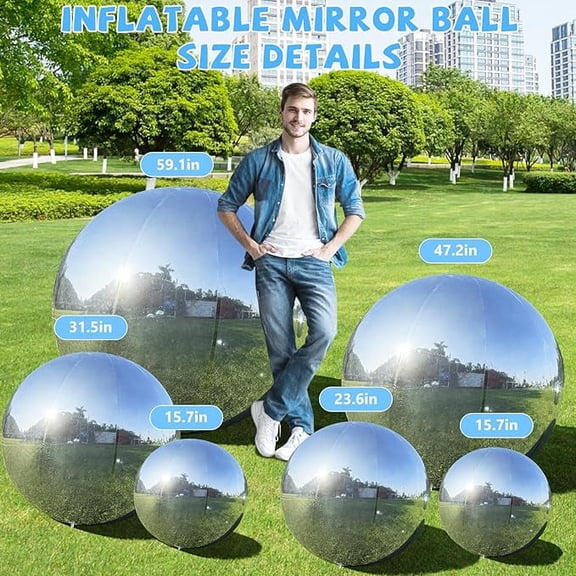 PPXIA 6PCS Inflatable Mirror Ball, Big Hanging&Standing Disco Ball with Electric Air Pump, Reusable Bubble Sphere Set for Party Decoration, Event, Pool, Photo Props, Wedding(Silver)