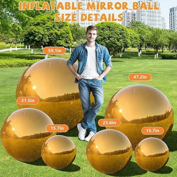 PPXIA 6PCS Inflatable Mirror Ball, Big Hanging&Standing Disco Ball with Electric Air Pump, Reusable Bubble Sphere Set for Party Decoration, Event, Pool, Photo Props, Wedding（Gold）
