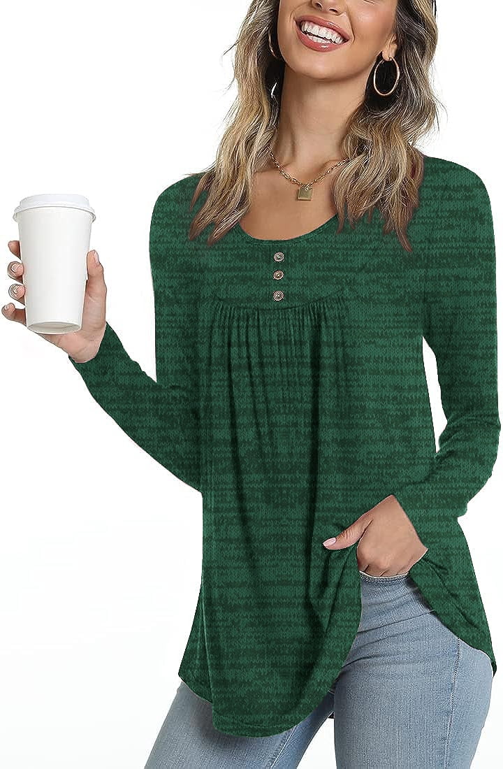 PPYOUNG Blouses for Women Pleated Long Sleeve Tunic Tops Dressy Casual ...