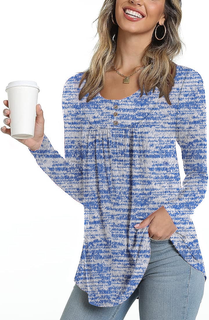 PPYOUNG Blouses for Women Pleated Long Sleeve Tunic Tops Dressy Casual ...