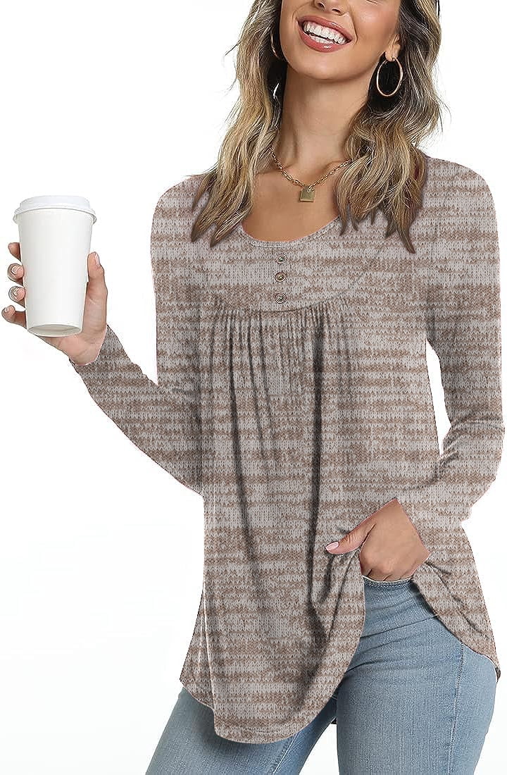 PPYOUNG Blouses for Women Pleated Long Sleeve Tunic Tops Dressy Casual ...