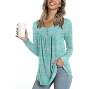 PPYOUNG Blouses for Women Pleated Long Sleeve Tunic Tops Dressy Casual Fall Button Down Shirts