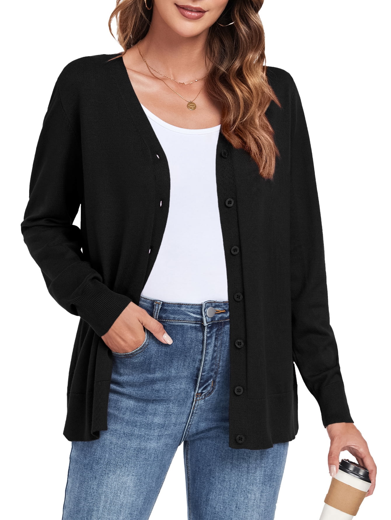 V-neck long sleeved cardigan sweater