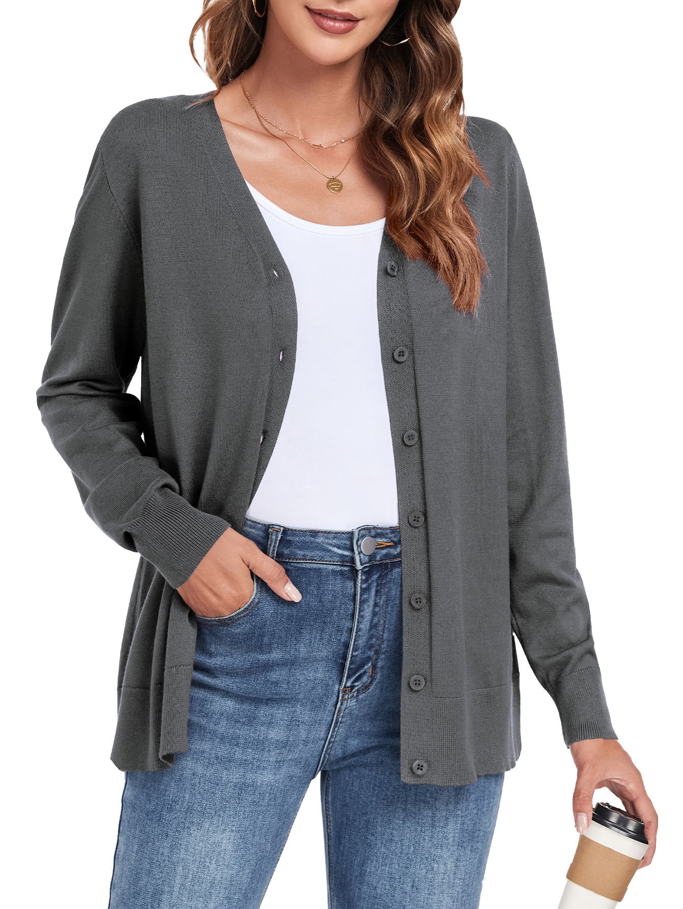 Women's V-Neck Button Front Long Sleeve Knit Cardigan main image 1