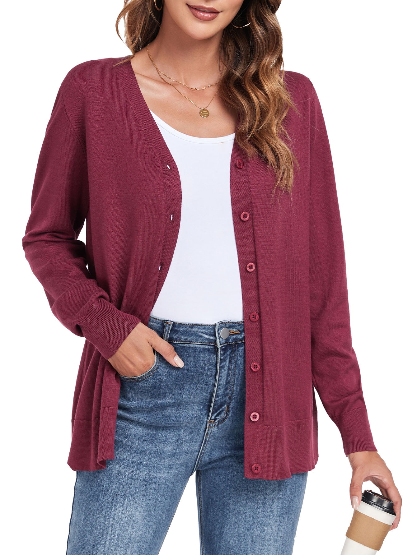Cardigan Pour Femme Doux Au Toucher - Col En V Boutonné