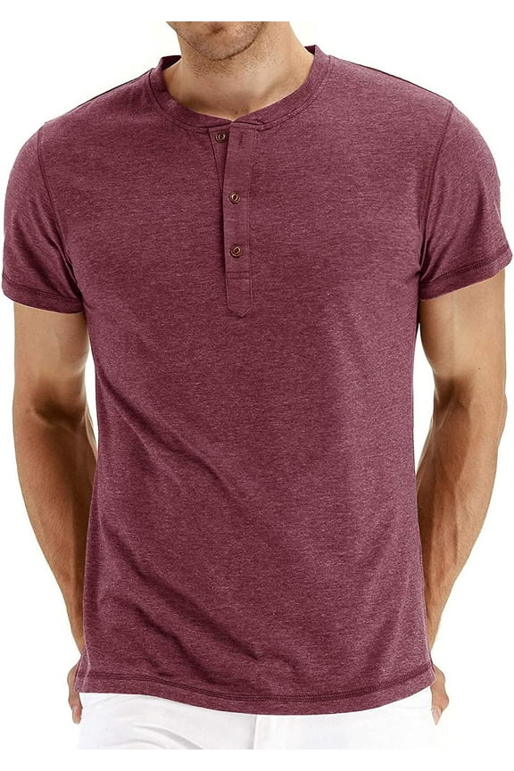 Mens Fashion Casual Front Placket Basic Short Sleeve Henley T-Shirts L
