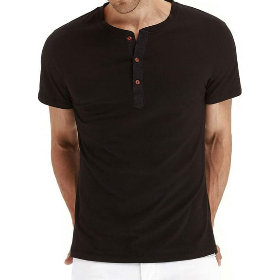 PPYOUNG Mens Fashion Casual Front Placket Basic Short Sleeve Henley T-Shirts L