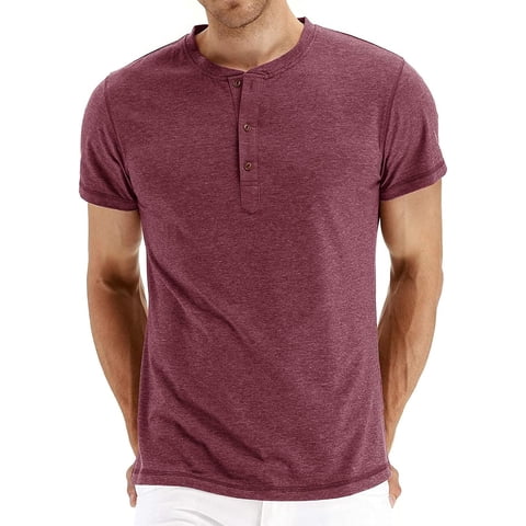 Mens Fashion Casual Front Placket Basic Short Sleeve Henley T-Shirts M