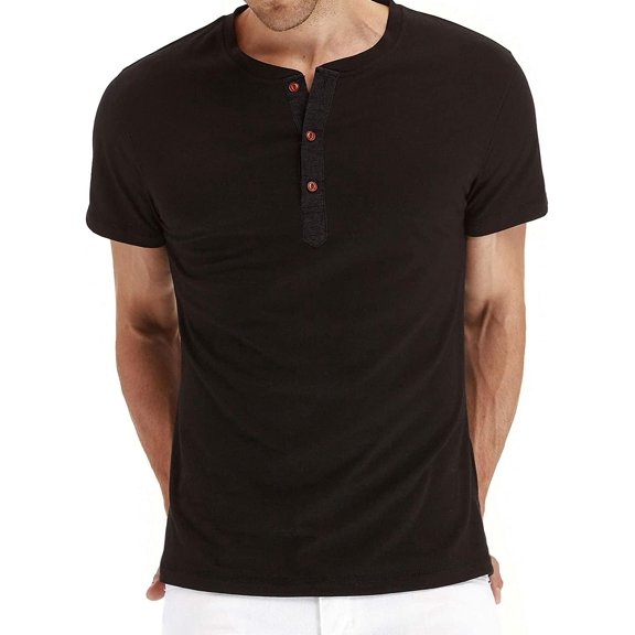 PPYOUNG Mens Fashion Casual Front Placket Basic Short Sleeve Henley T-Shirts M