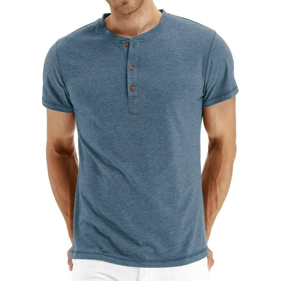 PPYOUNG Mens Fashion Casual Front Placket Basic Short Sleeve Henley T-Shirts S