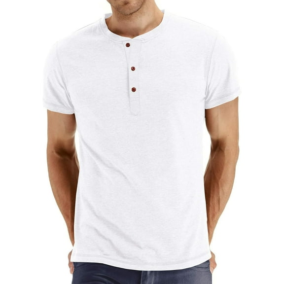 PPYOUNG Mens Fashion Casual Front Placket Basic Short Sleeve Henley T-Shirts XXL