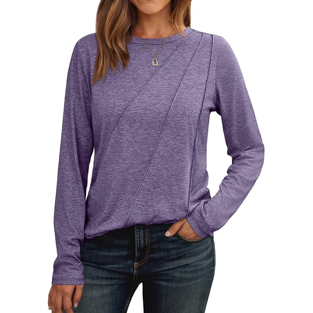 PPYOUNG Top for Womens Long Sleeve Casual Shirts Tunic Tops to Wear with Leggings Crew Neck Blouses