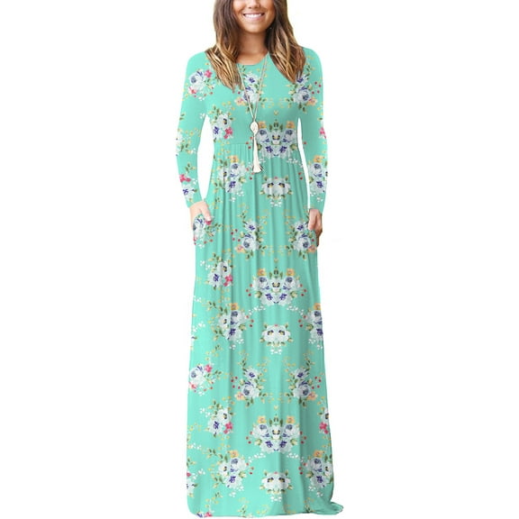 PPYOUNG Women Long Sleeve Loose Plain Maxi Pockets Dresses Casual Long Dresses