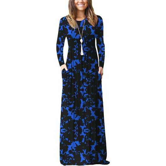 PPYOUNG Women Long Sleeve Loose Plain Maxi Pockets Dresses Casual Long Dresses
