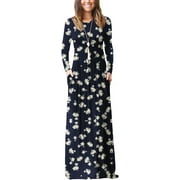 PPYOUNG Women Long Sleeve Loose Plain Maxi Pockets Dresses Casual Long Dresses
