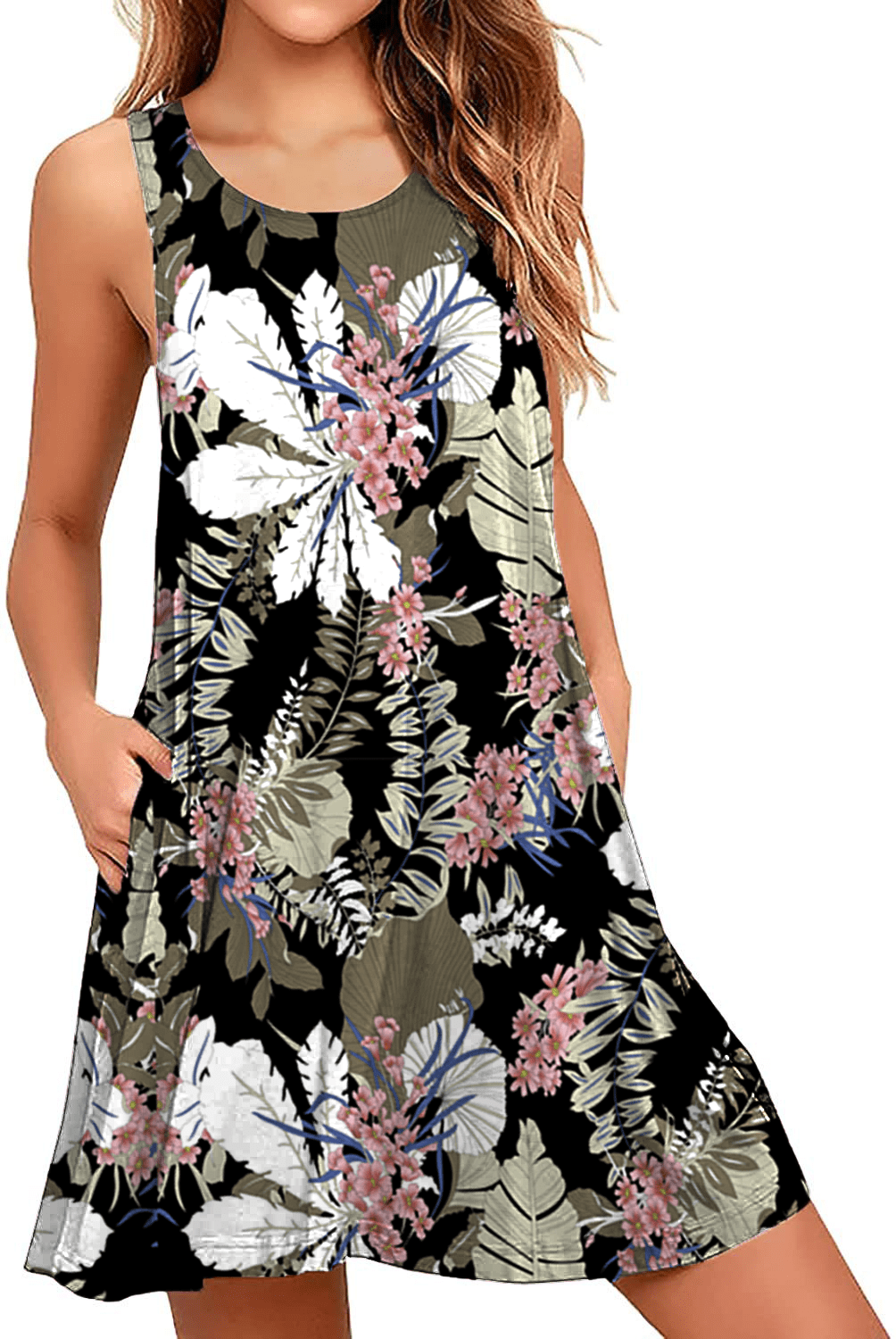 ZENNILO Women's Long Sleeve Swing T-Shirt Dress With Pockets - Loose Fit Casual Dress (Flower Print) - View #11