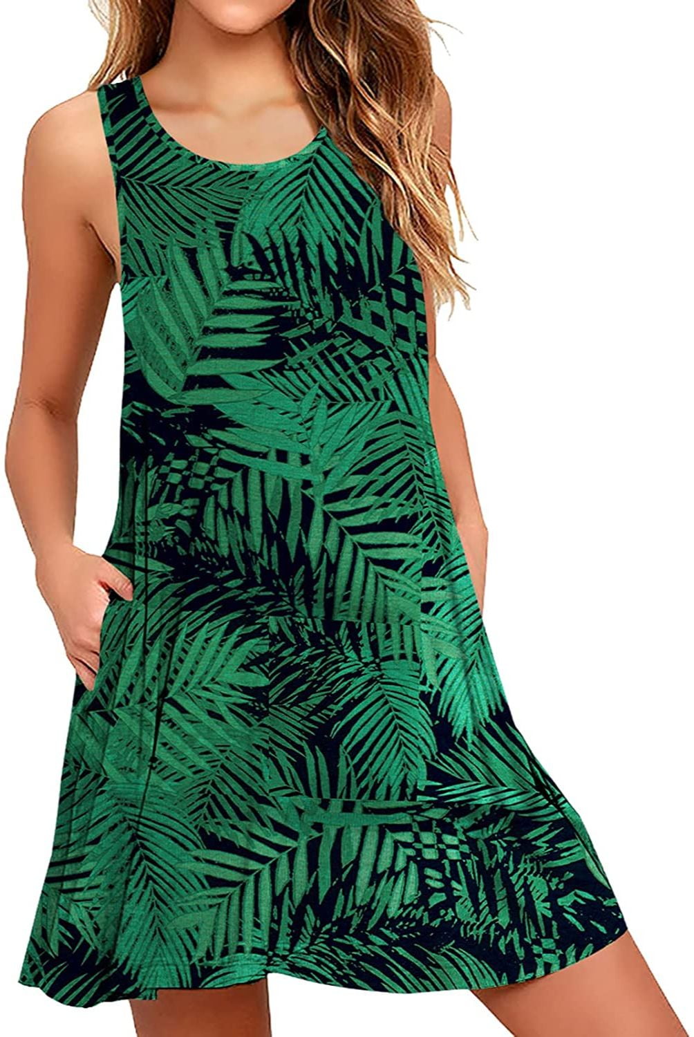 Summer Dress for Women Ladies Casual Pocket Stripe Print Mini Swing ...