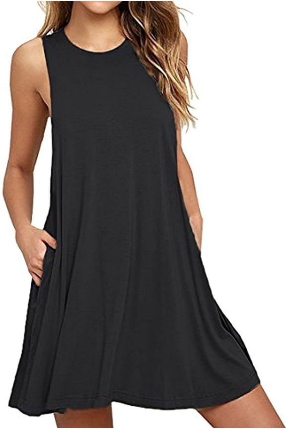 Women Summer Casual Swing T-Shirt Dresses Beach Cover up Loose Tank Dress M